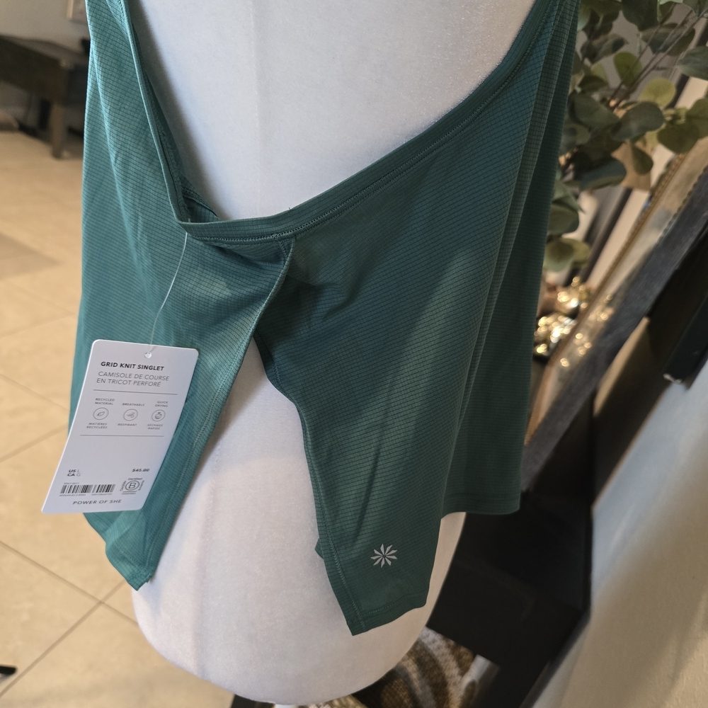 Athleta Women's Grid Knit Singlet Tank Trillium Green Yoga Athleisure L - Picture 7 of 10